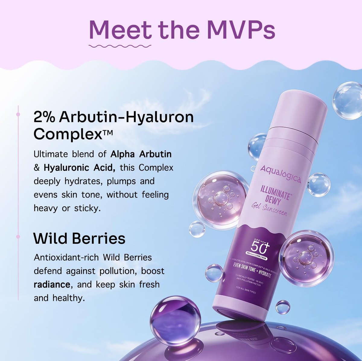 Aqualogica Illuminate+ Dewy Sunscreen SPF 50+ PA++++ with Wild Berries & Alpha Arbutin - Broad Spectrum UVA/B & Blue Light Protection, Anti-Pollution, 50 g - görsel 7