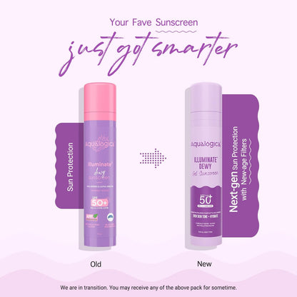 Aqualogica Illuminate+ Dewy Sunscreen SPF 50+ PA++++ with Wild Berries & Alpha Arbutin - Broad Spectrum UVA/B & Blue Light Protection, Anti-Pollution, 50 g