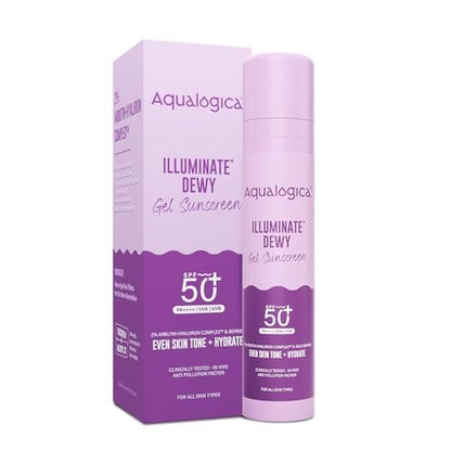 Aqualogica Illuminate+ Dewy Sunscreen SPF 50+ PA++++ with Wild Berries & Alpha Arbutin - Broad Spectrum UVA/B & Blue Light Protection, Anti-Pollution, 50 g