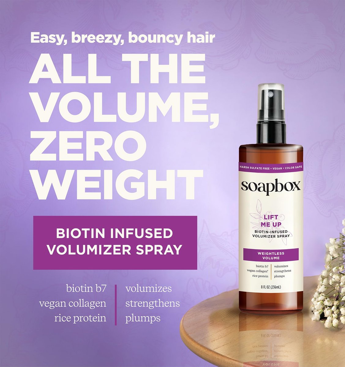 Soapbox Lift Me Up Volumizing Hair Treatment - Lightweight Volumizing Hairspray with Biotin, 8 oz - görsel 9
