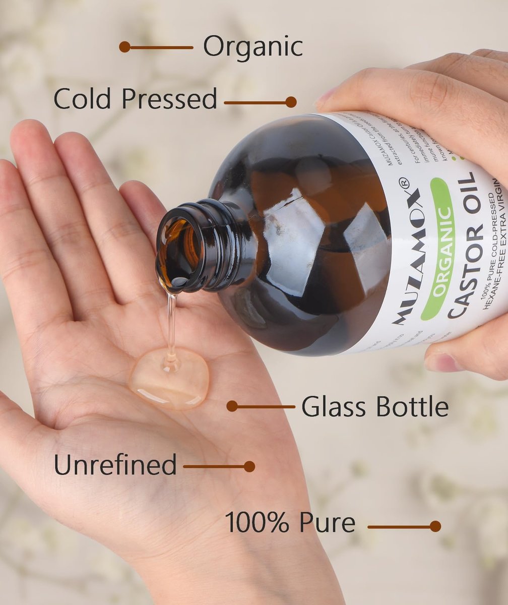 Organic Cold Pressed Castor Oil, 100% Pure & Hexane Free, Glass Bottle – 16 Fl Oz for Hair Growth, Skin Care, and Castor Oil Packs Avelisse