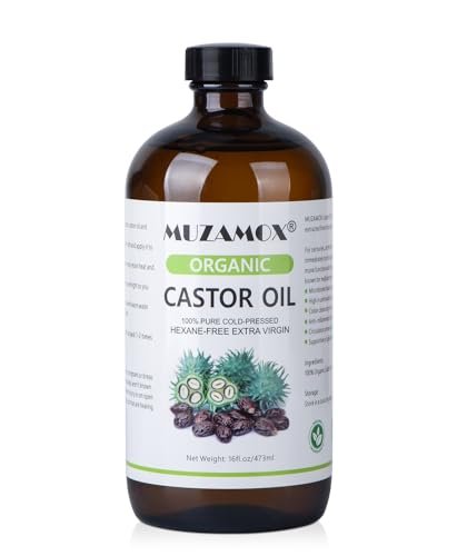 Organic Cold Pressed Castor Oil, 100% Pure & Hexane Free, Glass Bottle – 16 Fl Oz for Hair Growth, Skin Care, and Castor Oil Packs Avelisse