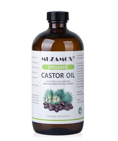 Organic Cold Pressed Castor Oil, 100% Pure & Hexane Free, Glass Bottle – 16 Fl Oz for Hair Growth, Skin Care, and Castor Oil Packs Avelisse