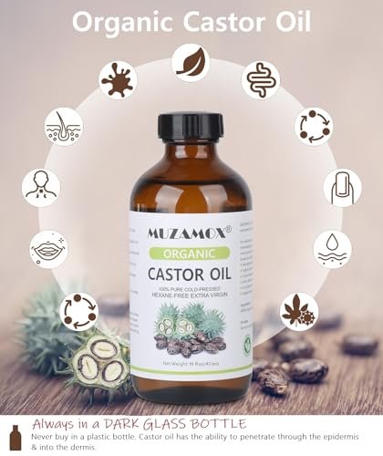 Organic Cold Pressed Castor Oil, 100% Pure & Hexane Free, Glass Bottle – 16 Fl Oz for Hair Growth, Skin Care, and Castor Oil Packs Avelisse