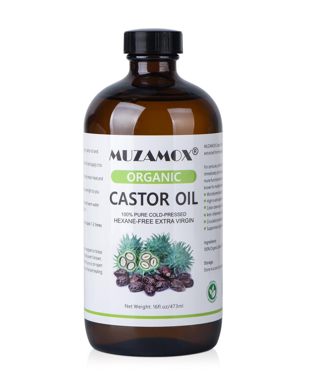 Organic Cold Pressed Castor Oil, 100% Pure & Hexane Free, Glass Bottle – 16 Fl Oz for Hair Growth, Skin Care, and Castor Oil Packs Avelisse
