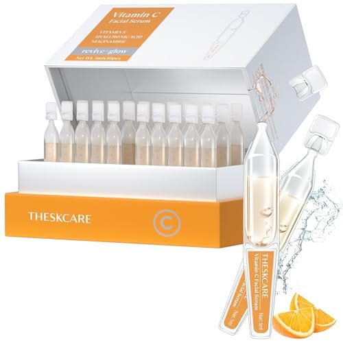 THESKCARE Vitamin C Face Serum with Hyaluronic Acid, Glutathione, Vitamin E & Niacinamide - Anti Aging Serum for Wrinkles & Dark Spots, Hydrating & Glowing - 30 Ampoules Avelisse