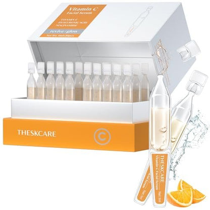 THESKCARE Vitamin C Face Serum with Hyaluronic Acid, Glutathione, Vitamin E & Niacinamide - Anti Aging Serum for Wrinkles & Dark Spots, Hydrating & Glowing - 30 Ampoules Avelisse