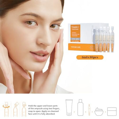 THESKCARE Vitamin C Face Serum with Hyaluronic Acid, Glutathione, Vitamin E & Niacinamide - Anti Aging Serum for Wrinkles & Dark Spots, Hydrating & Glowing - 30 Ampoules Avelisse
