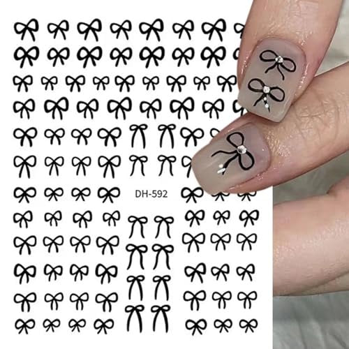 6 Sheets Designer Nail Art Stickers - French Nail Decals with Black White Bow Designs, 3D Adhesive Bow Transfer Tape Slider Decals for Women Manicure Accessories - görsel 8