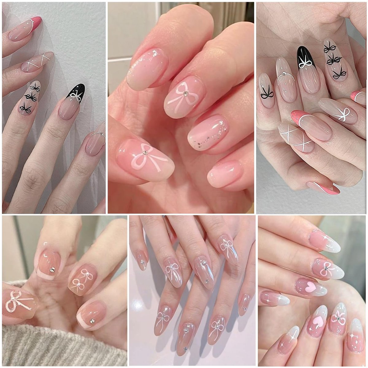 6 Sheets Designer Nail Art Stickers - French Nail Decals with Black White Bow Designs, 3D Adhesive Bow Transfer Tape Slider Decals for Women Manicure Accessories - görsel 11