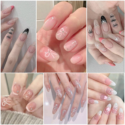 6 Sheets Designer Nail Art Stickers - French Nail Decals with Black White Bow Designs, 3D Adhesive Bow Transfer Tape Slider Decals for Women Manicure Accessories