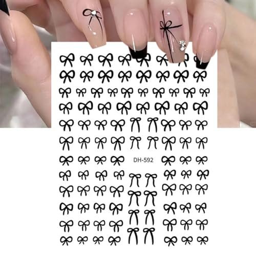 6 Sheets Designer Nail Art Stickers - French Nail Decals with Black White Bow Designs, 3D Adhesive Bow Transfer Tape Slider Decals for Women Manicure Accessories - görsel 10