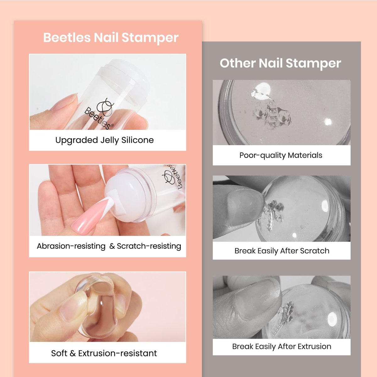 Beetles French Tip Nail Stamp Tool 4Pcs Set – Short Clear Silicone Stamper & Scraper for DIY Manicure - görsel 11