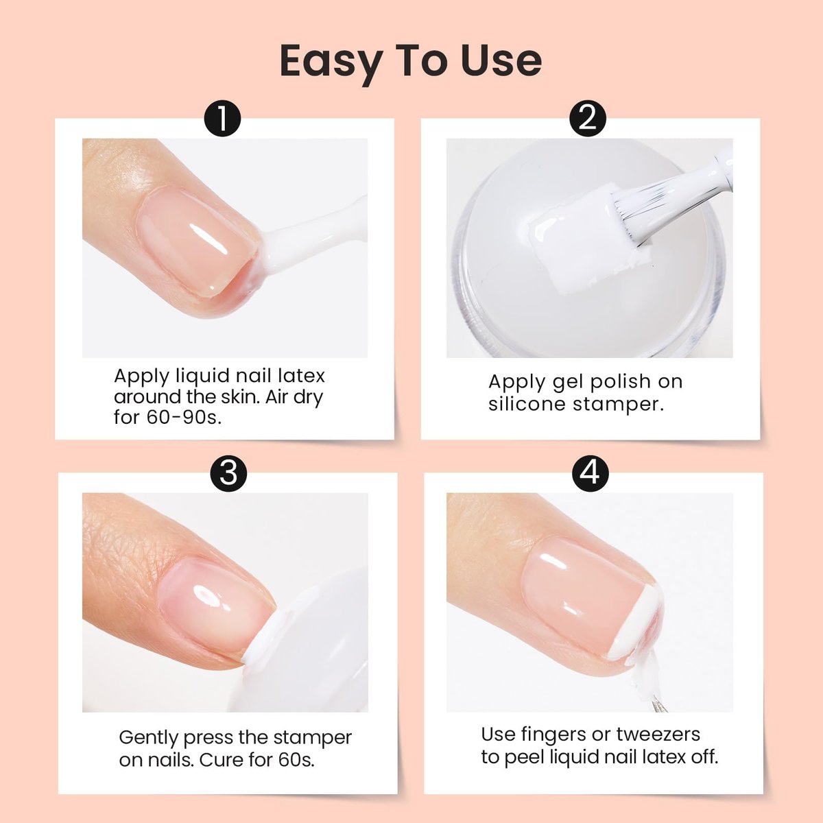 Beetles French Tip Nail Stamp Tool 4Pcs Set – Short Clear Silicone Stamper & Scraper for DIY Manicure - görsel 13