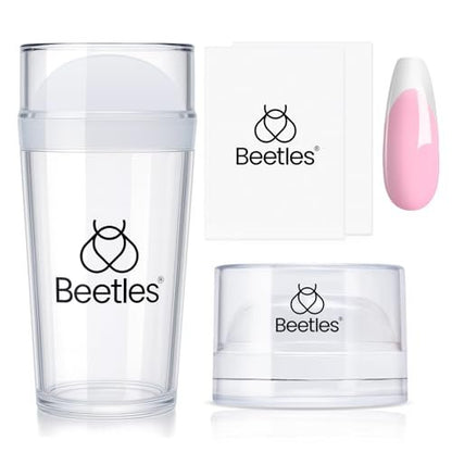 Beetles French Tip Nail Stamp Tool 4Pcs Set – Short Clear Silicone Stamper & Scraper for DIY Manicure