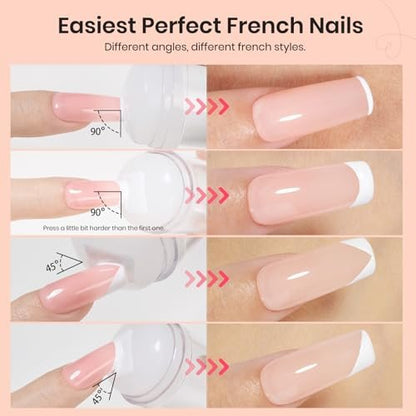 Beetles French Tip Nail Stamp Tool 4Pcs Set – Short Clear Silicone Stamper & Scraper for DIY Manicure