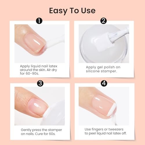 Beetles French Tip Nail Stamp Tool 4Pcs Set – Short Clear Silicone Stamper & Scraper for DIY Manicure - görsel 14