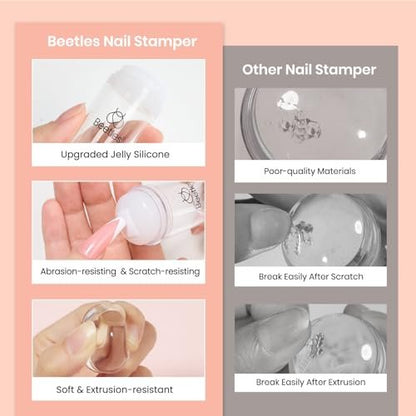 Beetles French Tip Nail Stamp Tool 4Pcs Set – Short Clear Silicone Stamper & Scraper for DIY Manicure