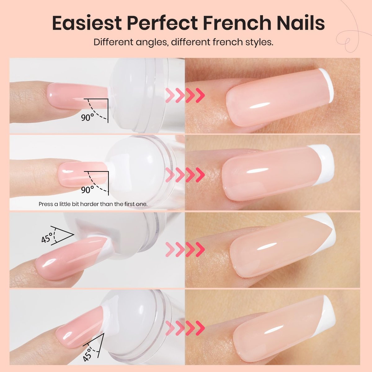 Beetles French Tip Nail Stamp Tool 4Pcs Set – Short Clear Silicone Stamper & Scraper for DIY Manicure - görsel 5