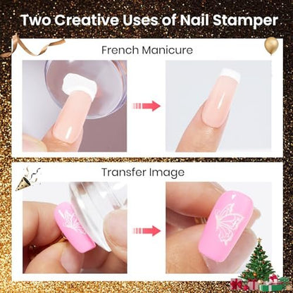 Beetles Nail Stamp Gel 16Pcs French Tip Nail Stamp Kit with 8 Colors Stamper Gel Polish, Stamping Templates, Scrapers, Liquid Latex & Silicone Stamper Avelisse