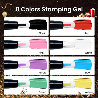 Beetles Nail Stamp Gel 16Pcs French Tip Nail Stamp Kit with 8 Colors Stamper Gel Polish, Stamping Templates, Scrapers, Liquid Latex & Silicone Stamper Avelisse