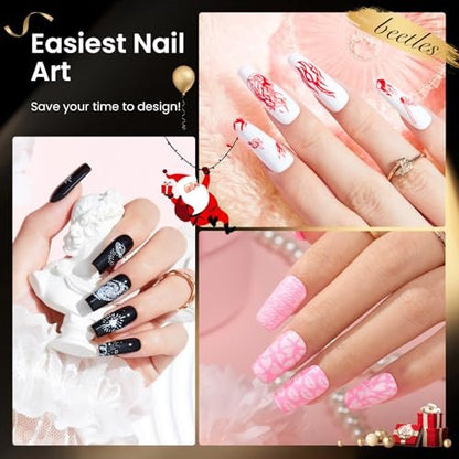 Beetles Nail Stamp Gel 16Pcs French Tip Nail Stamp Kit with 8 Colors Stamper Gel Polish, Stamping Templates, Scrapers, Liquid Latex & Silicone Stamper Avelisse