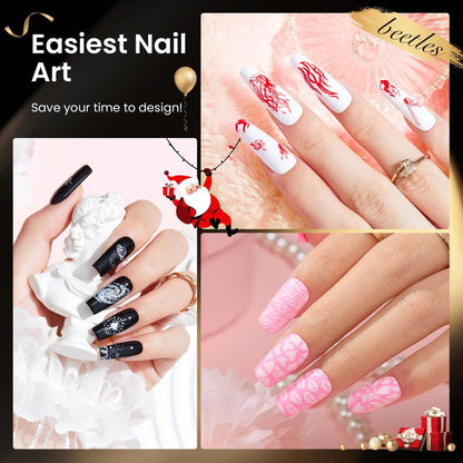 Beetles Nail Stamp Gel 16Pcs French Tip Nail Stamp Kit with 8 Colors Stamper Gel Polish, Stamping Templates, Scrapers, Liquid Latex & Silicone Stamper Avelisse