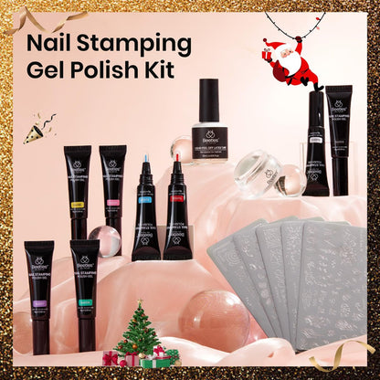 Beetles Nail Stamp Gel 16Pcs French Tip Nail Stamp Kit with 8 Colors Stamper Gel Polish, Stamping Templates, Scrapers, Liquid Latex & Silicone Stamper Avelisse