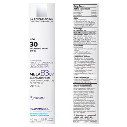 La Roche-Posay Mela B3 UV Daily Sunscreen SPF 30 Face Moisturizer with Melasyl & 5% Niacinamide – Anti-Aging, No White Cast, 40ml Avelisse