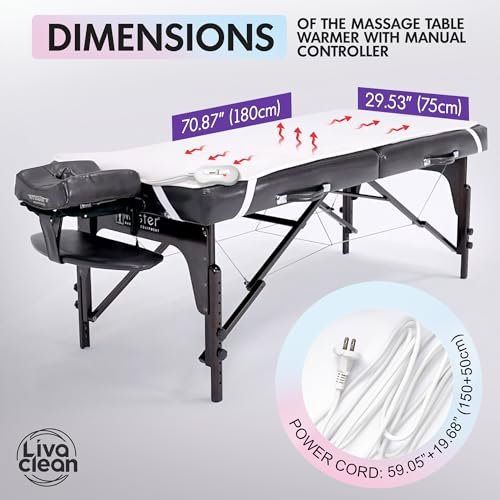 LivaClean Massage Table Warmer Heating Pad Blanket - 3 Temperature Settings, 70.8" x 29.5" Electric Heated Blanket for Spa, Beauty & Massage Therapy Avelisse