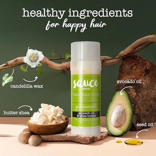 SAUCE BEAUTY Guacamole Hair Wax - Moisturizing Avocado Oil & Shea Butter Wax for Styling Flyaway & Brittle Hair, Paraben & Sulfate Free (2 oz) Avelisse