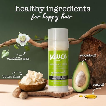 SAUCE BEAUTY Guacamole Hair Wax - Moisturizing Avocado Oil & Shea Butter Wax for Styling Flyaway & Brittle Hair, Paraben & Sulfate Free (2 oz) Avelisse