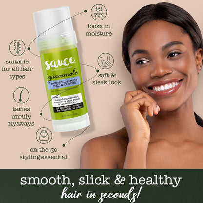 SAUCE BEAUTY Guacamole Hair Wax - Moisturizing Avocado Oil & Shea Butter Wax for Styling Flyaway & Brittle Hair, Paraben & Sulfate Free (2 oz) Avelisse