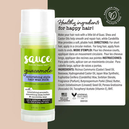 SAUCE BEAUTY Guacamole Hair Wax - Moisturizing Avocado Oil & Shea Butter Wax for Styling Flyaway & Brittle Hair, Paraben & Sulfate Free (2 oz) Avelisse