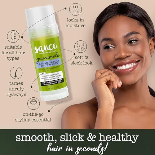 SAUCE BEAUTY Guacamole Hair Wax - Moisturizing Avocado Oil & Shea Butter Wax for Styling Flyaway & Brittle Hair, Paraben & Sulfate Free (2 oz) Avelisse