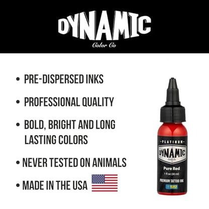 Dynamic Color Co Platinum Collection Pure Red Tattoo Ink – REACH Compliant, Premium Quality, Made in Spain (1 oz) Avelisse