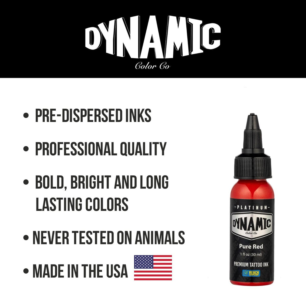 Dynamic Color Co Platinum Collection Pure Red Tattoo Ink – REACH Compliant, Premium Quality, Made in Spain (1 oz) Avelisse