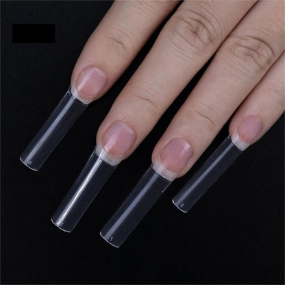 HWHUNO Long Straight Half Cover Tapered XL Square Nail Tips - No C Curve, Clear ABS False Nails 500Pcs for Salon & Home DIY