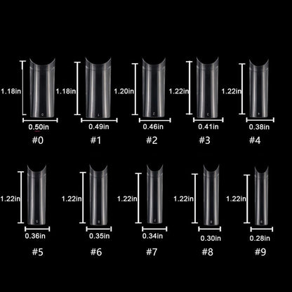 HWHUNO Long Straight Half Cover Tapered XL Square Nail Tips - No C Curve, Clear ABS False Nails 500Pcs for Salon & Home DIY