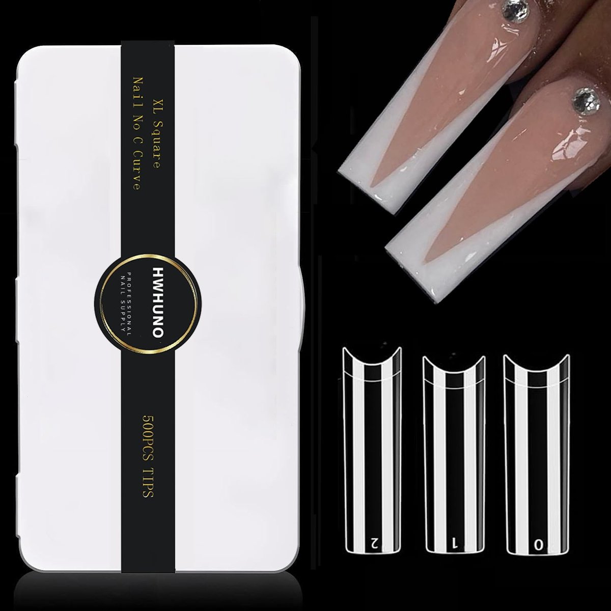 HWHUNO Long Straight Half Cover Tapered XL Square Nail Tips - No C Curve, Clear ABS False Nails 500Pcs for Salon & Home DIY - görsel 2