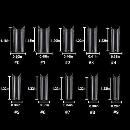 HWHUNO Long Straight Half Cover Tapered XL Square Nail Tips - No C Curve, Clear ABS False Nails 500Pcs for Salon & Home DIY
