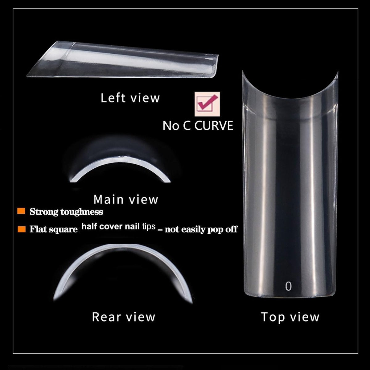 HWHUNO Long Straight Half Cover Tapered XL Square Nail Tips - No C Curve, Clear ABS False Nails 500Pcs for Salon & Home DIY - görsel 10