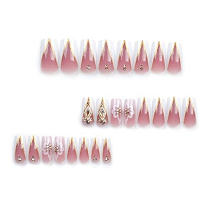 QQPPOLIU Press On Nails - French, Nude, Flower & Rhinestone Designs - Long, Medium, Coffin, Square, 3D, Glitter, Fake Nails - 24pcs
