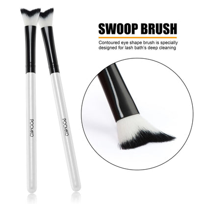 POCMKO 10-Pack Curved Fluffy Eyelash Cleaning Brushes - Professional Eyelash Extension Shampoo Cleansing Brush Set