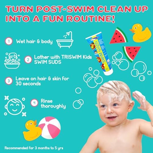 TRISWIM Kid's SWIM SUDS Natural Tear-Free 2-in-1 Shampoo & Body Wash for Babies & Up - Gently Removes Chlorine & Saltwater, 8.5 Fl Oz Avelisse