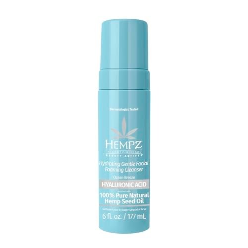 Hempz Ocean Breeze Hydrating Gentle Facial Foaming Cleanser with Hyaluronic Acid - Refreshingly Scented Moisturizing Foam Face Wash for Extremely Dry, Oily, or Sensitive Skin, 6 Oz Avelisse