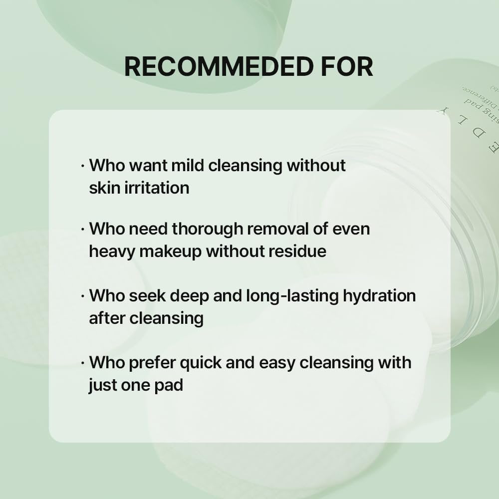 NEEDLY Mild Cleansing Pad - Makeup Remover for Sensitive Skin (60 Pads) - Triple Deep Cleansing, Barrier Care with Only Two Surfactants & Panthenol, Extra-Large Soft Vegan Pad, Korean Skincare Avelisse