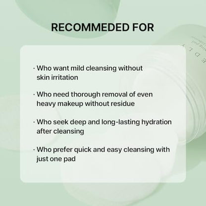 NEEDLY Mild Cleansing Pad - Makeup Remover for Sensitive Skin (60 Pads) - Triple Deep Cleansing, Barrier Care with Only Two Surfactants & Panthenol, Extra-Large Soft Vegan Pad, Korean Skincare Avelisse