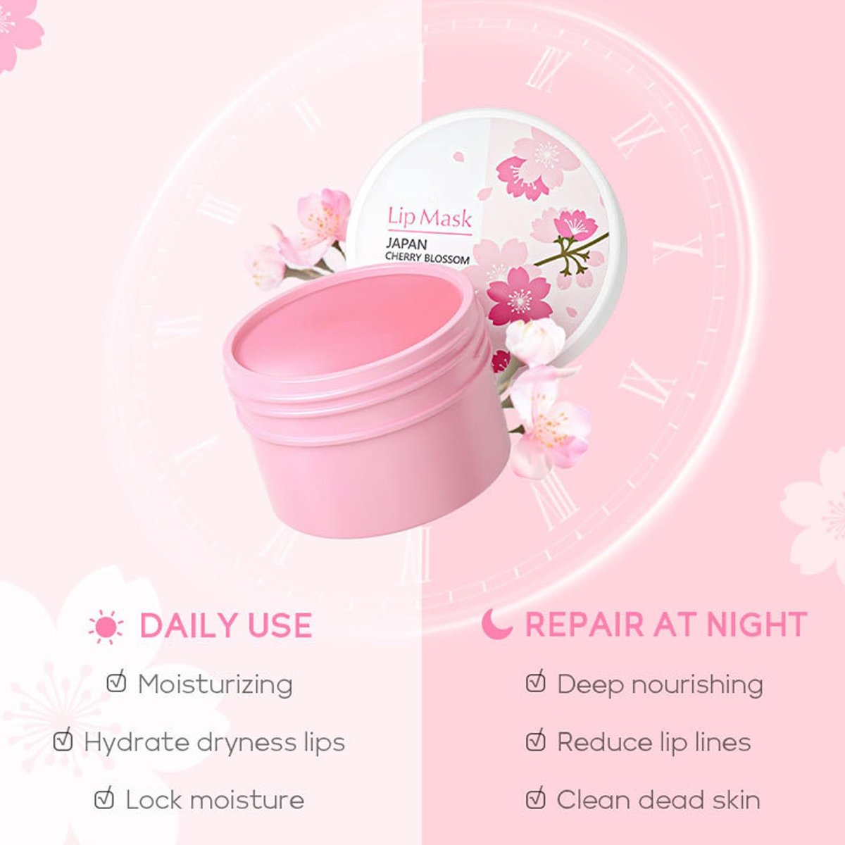 LAIKME Sakura Face Care Set for Women - 17Pcs Moisturizing Skin Care Kit with Sakura Cream, Cleanser, Serum, Toner, Eye Cream, Lip Mask, Mud Mask, Sleeping Mask - Daily Beauty Routine - görsel 13
