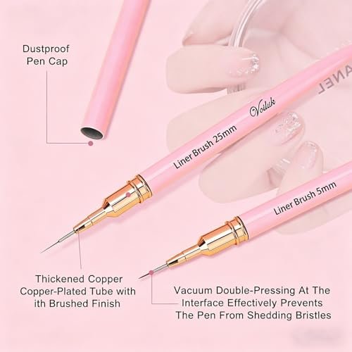 Voiluk 5-Piece Nail Art Liner Brushes Set - Thin Liner Brushes for Gel Nail Art, Striping Brushes for Fine Lines & Details (5/9/13/20/25mm) - görsel 10